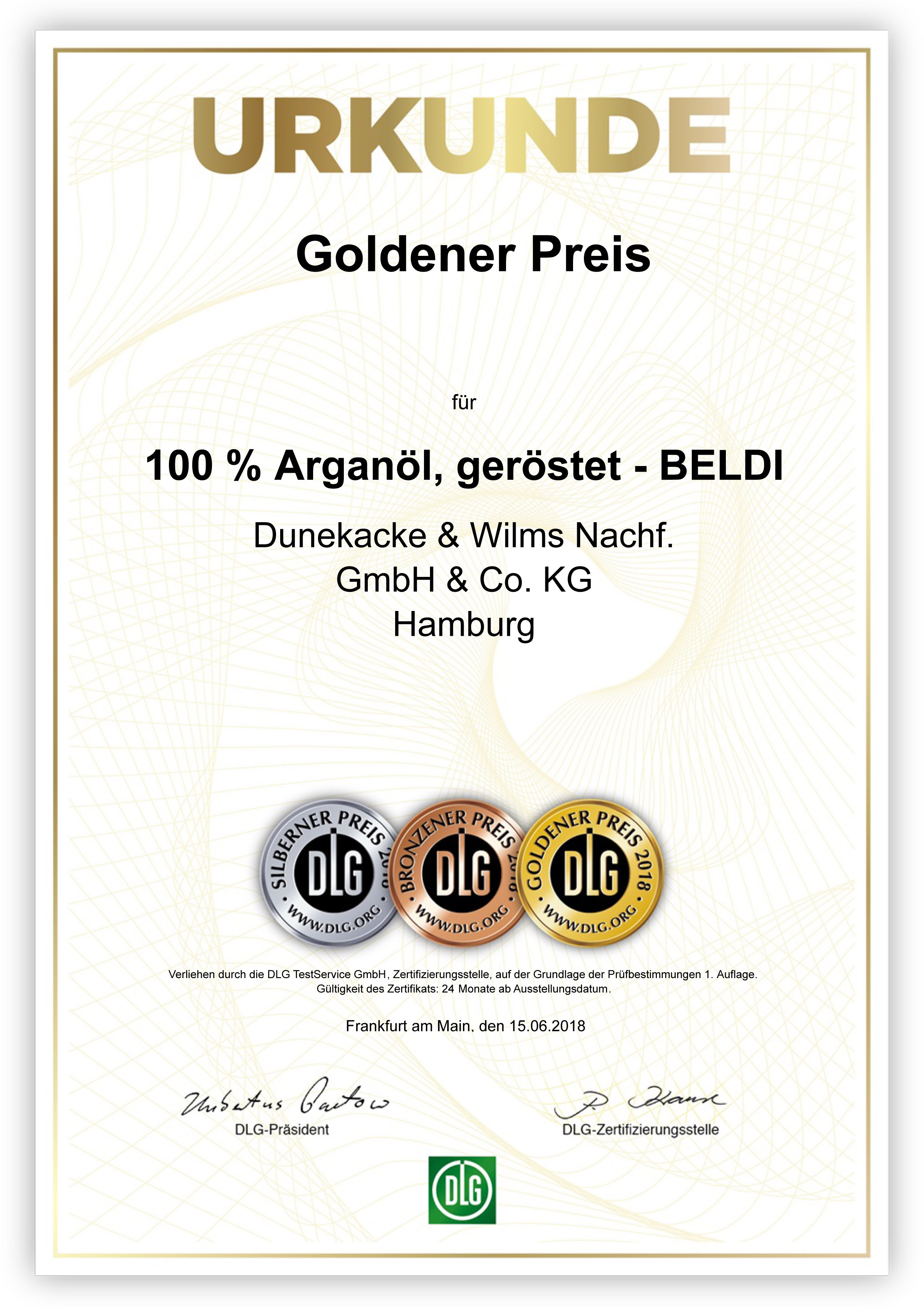 DLG-Pramierung GOLD, BIO Arganöl 2018