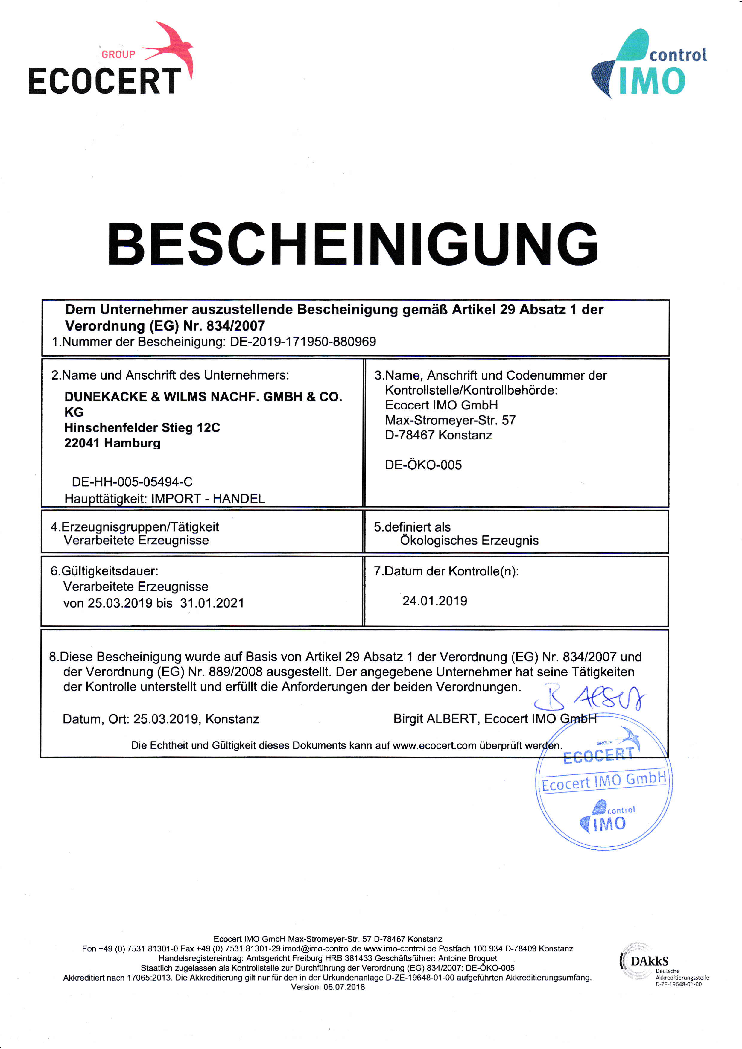 BIO-Zertifikat 2019