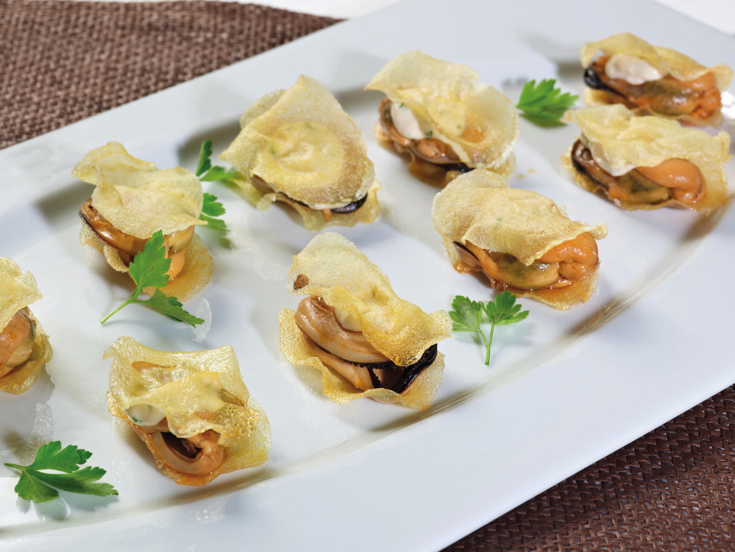 Muscheln Tapas mit Kartoffelchips