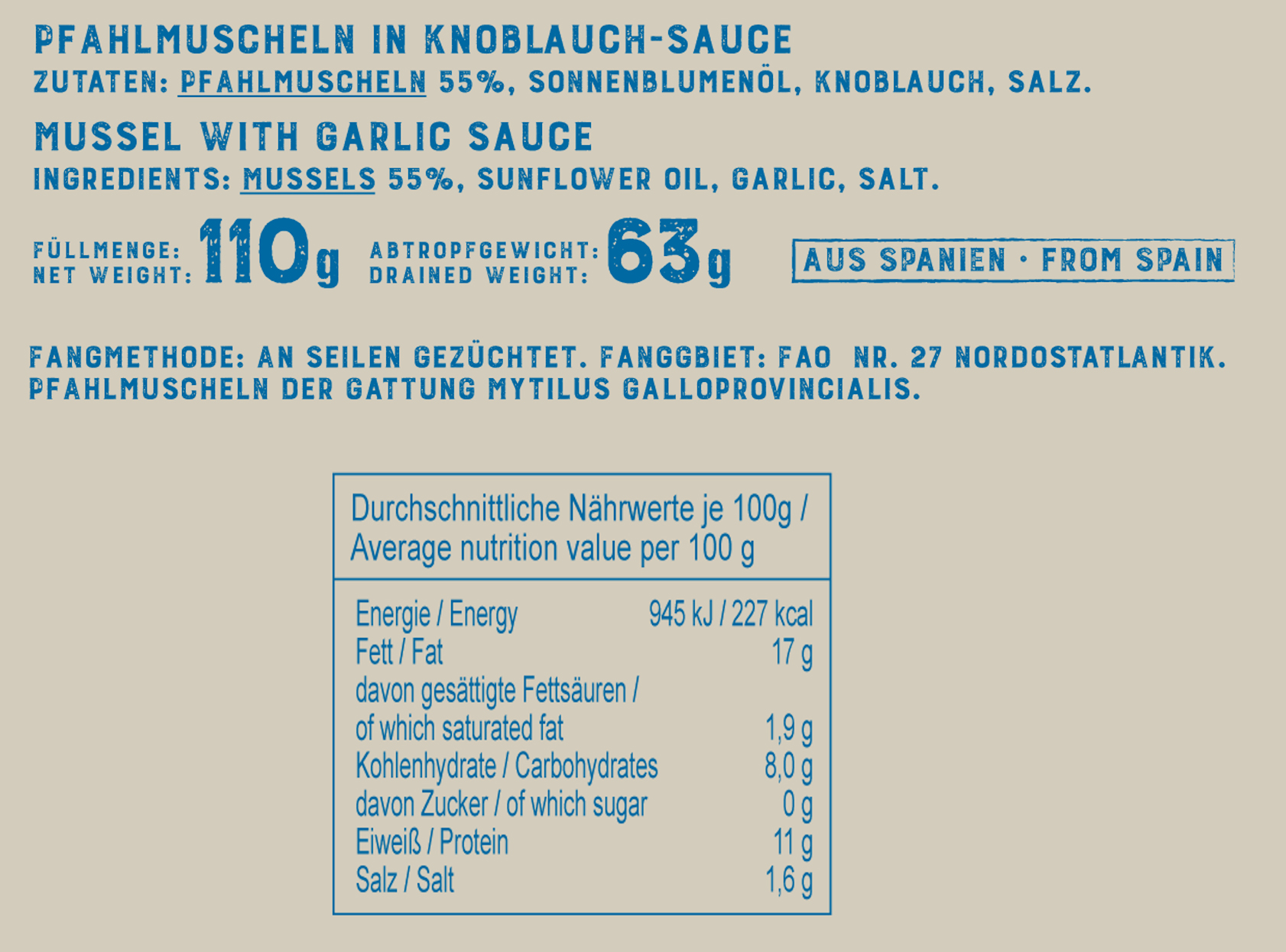 Pfahlmuschuscheln mit Knoblauch, 110 g