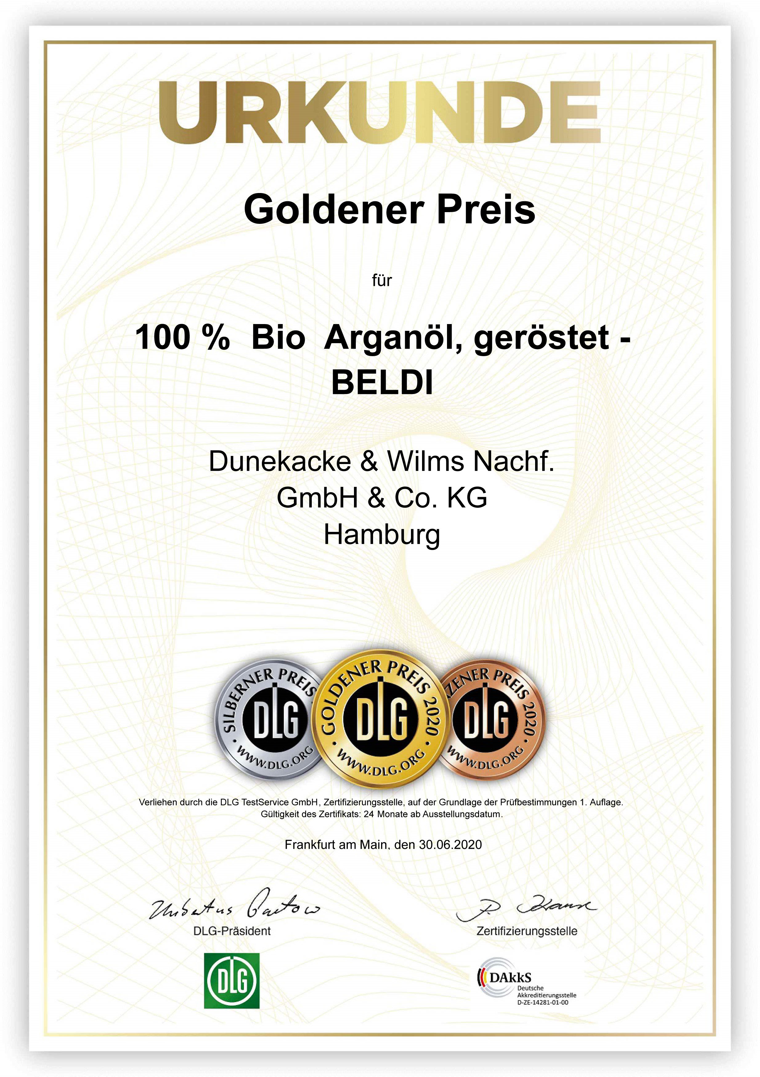 DLG-Pramierung GOLD, Argan-Öl BELDI 2020