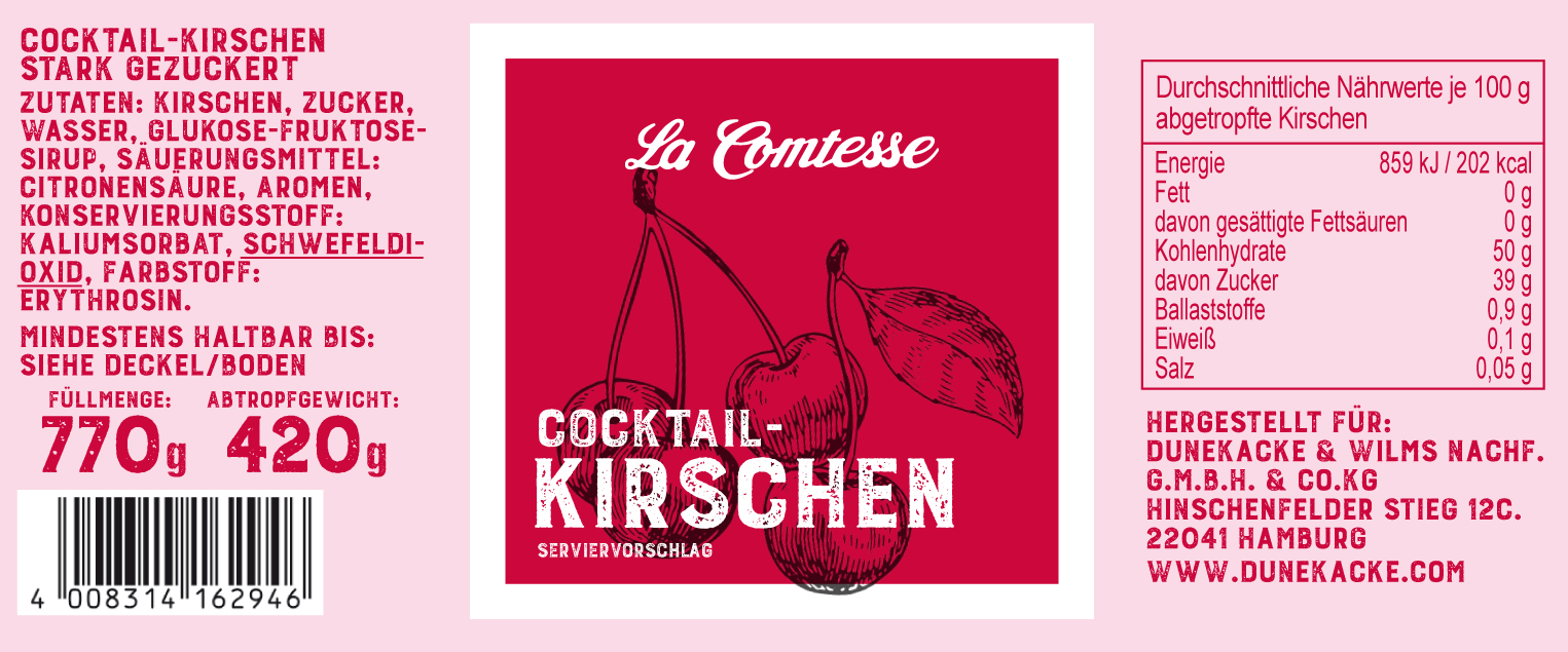 Cocktail-Kirschen, rot, 770 g