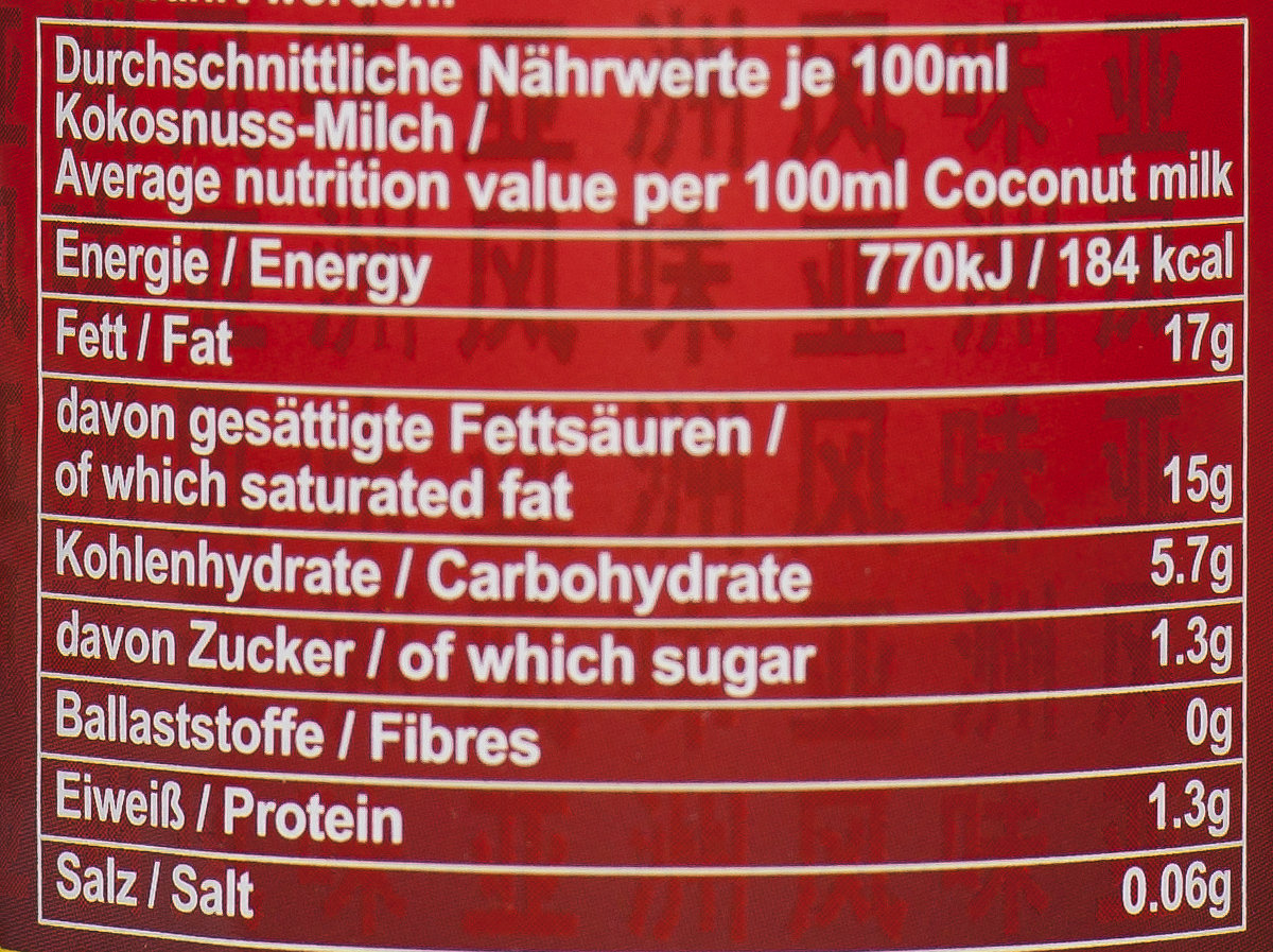 Kokosnuss-Milch, ungezuckert, 17-19 % Fett, 165 ml