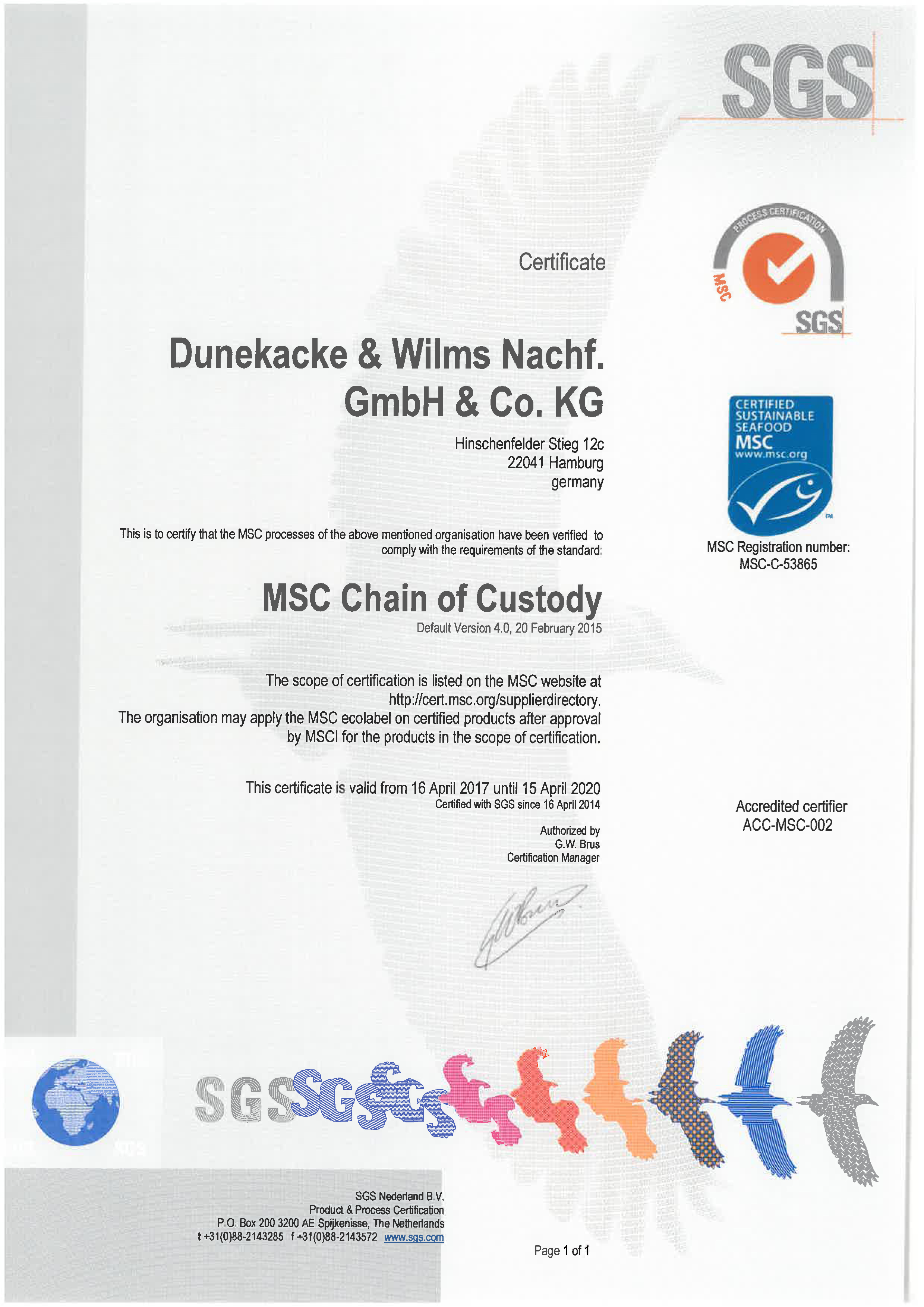 DW MSC Zertifikat bis 