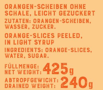 Orangenscheiben ohne Schale, 425 g