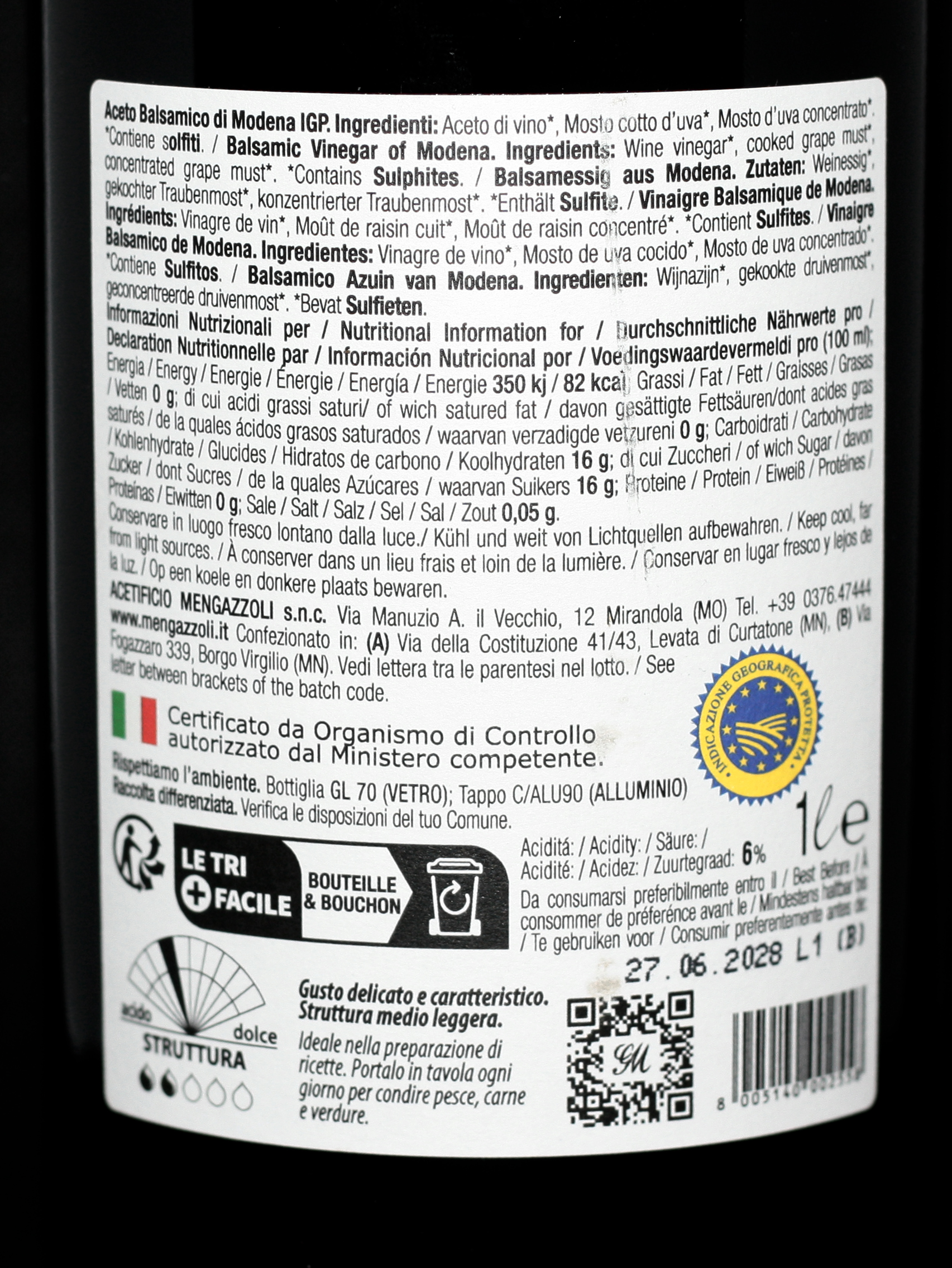 Aceto Balsamico di Modena I.G.P  Senso, 6% Säure, 1000 ml