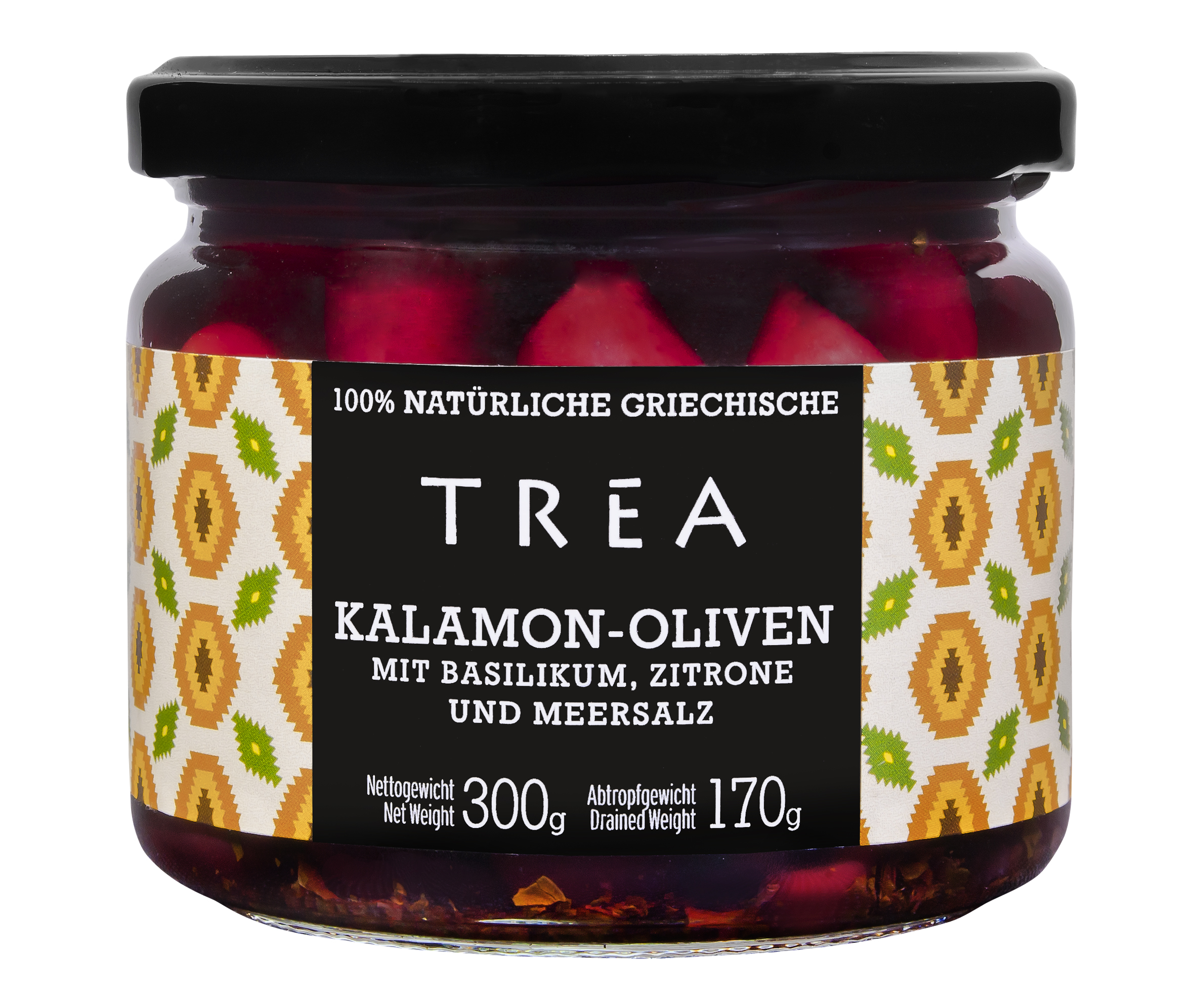 Kalamon- Oliven mit Basilikum und Zitrone, 300 g