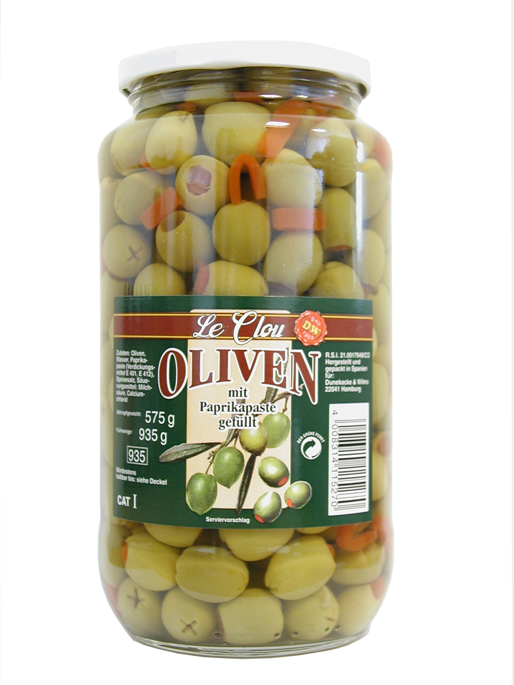 Grüne Oliven mit Paprika, 935 g