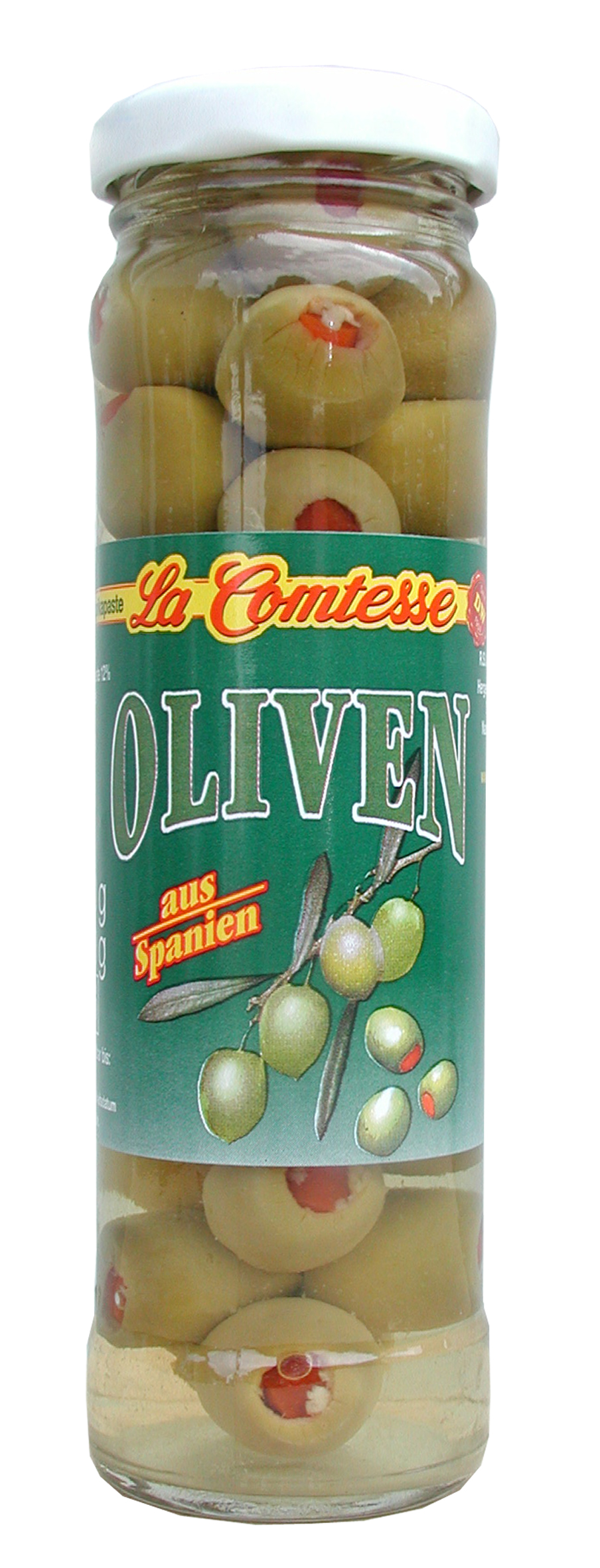 Grüne Oliven mit Paprika, handpack, 140 g