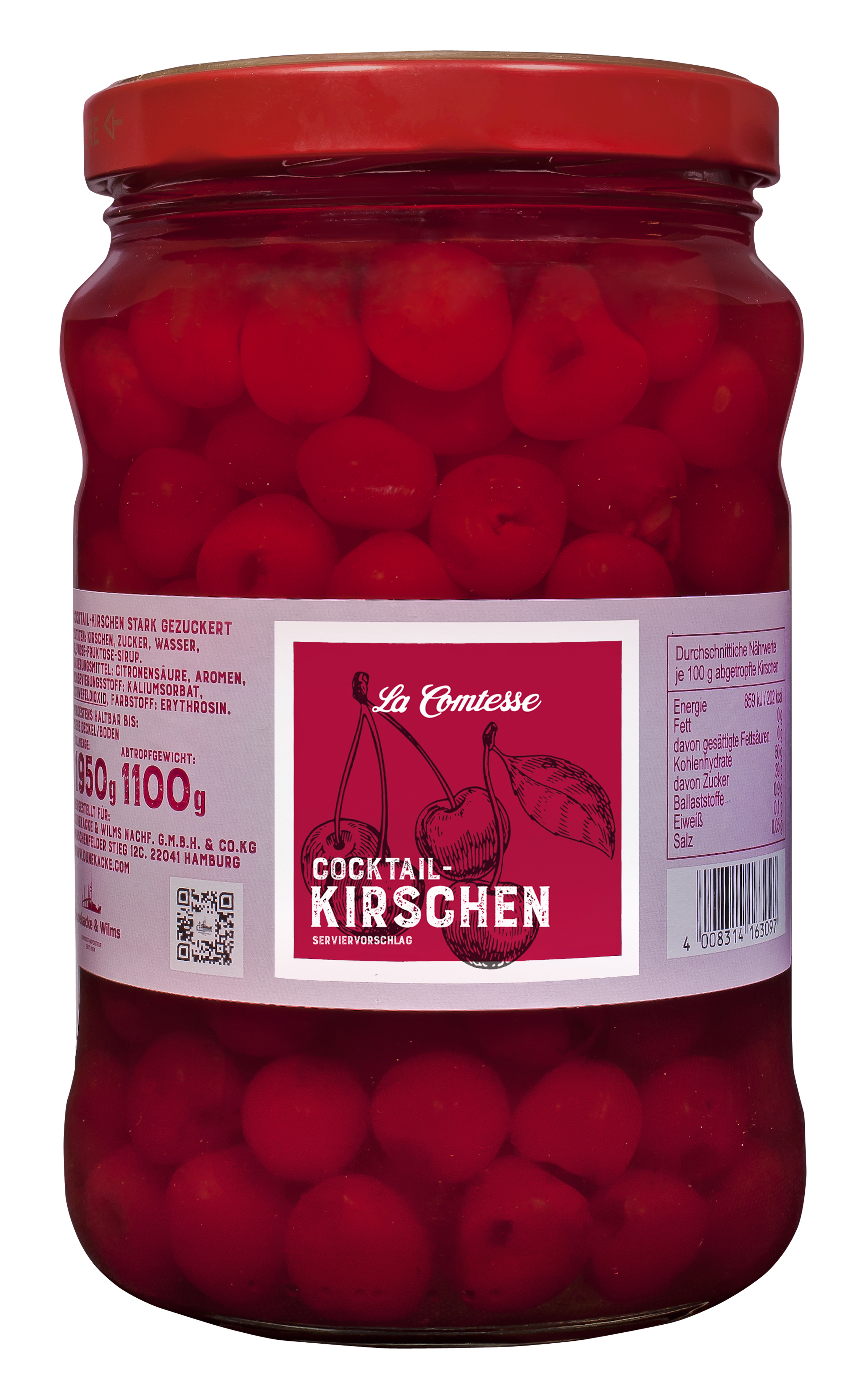 Cocktail-Kirschen, rot, 1950 g