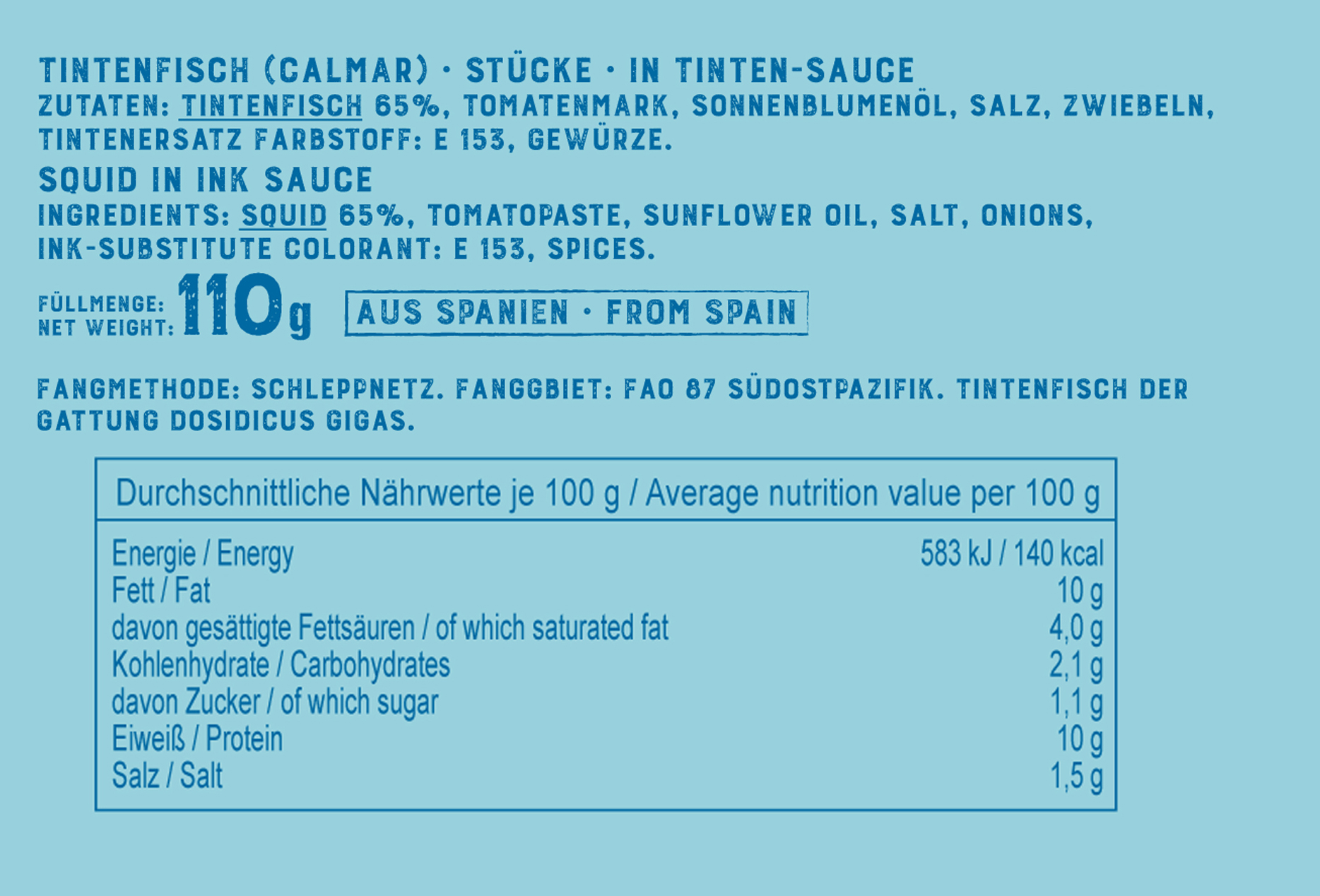 Calmar in würziger Tinten-Sauce, 110 g